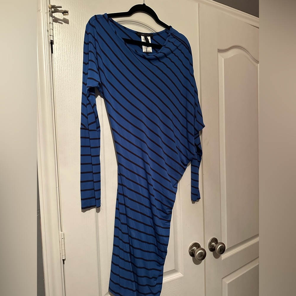 BCBG asymmetrical striped tight dress.